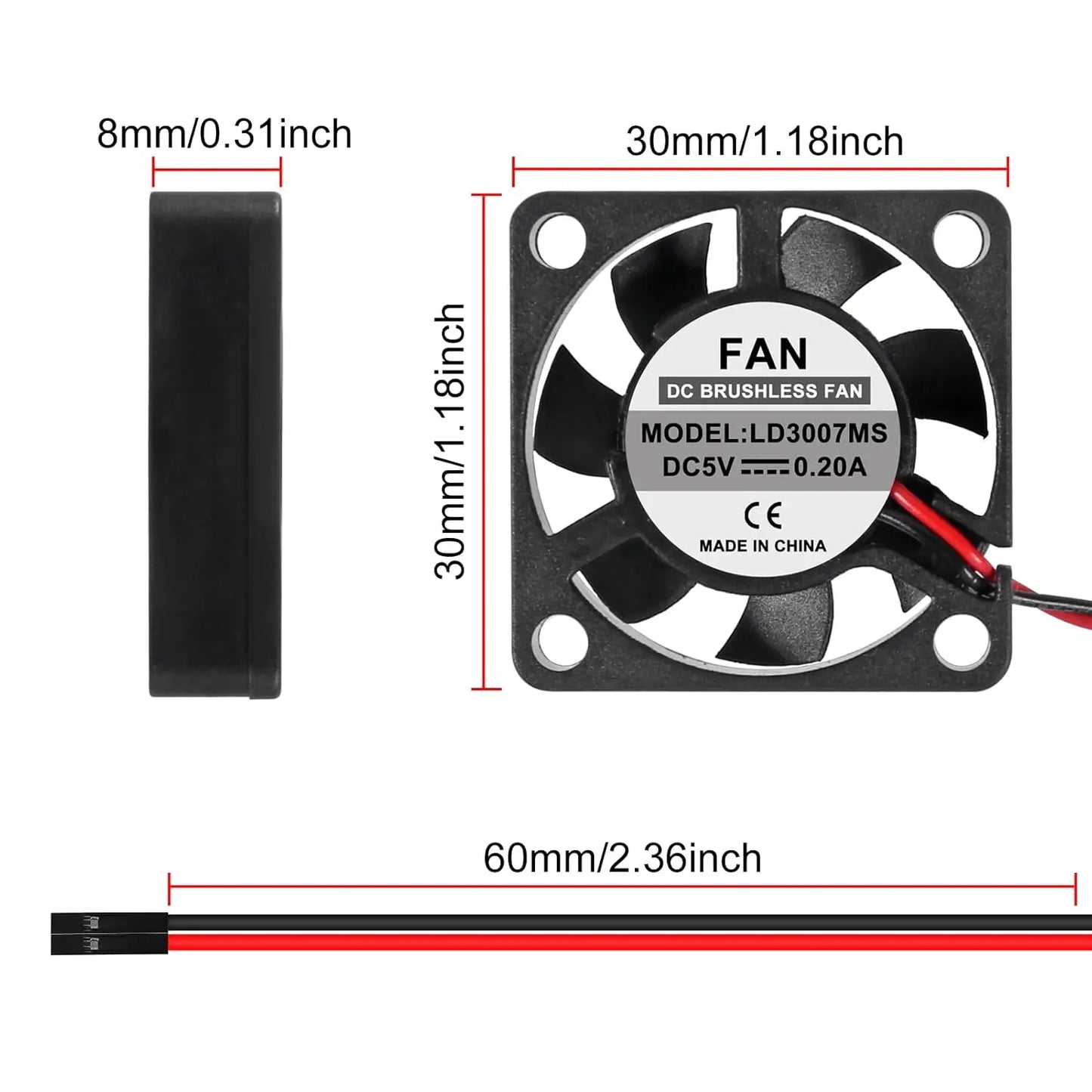 4pcs Fan for Raspberry Pi Cooling Fan Brushless CPU Cooling Fan Cooler Radiator Connector Separating One-to-Two Interface 3.3V 5
