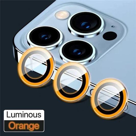 3Pcs Luminous Orange Camera Lens Protector iPhone 11-15 ProMax 14/13 Mini 15 Plu