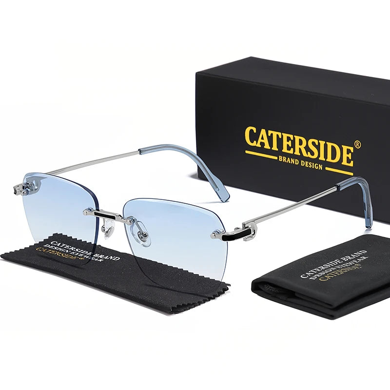 CATERSIDE New Pilot Rimless Sunglasses Men Gradient Sun Glasses Women Retro Business Shopping UV400 Lunette De Soleil Homme