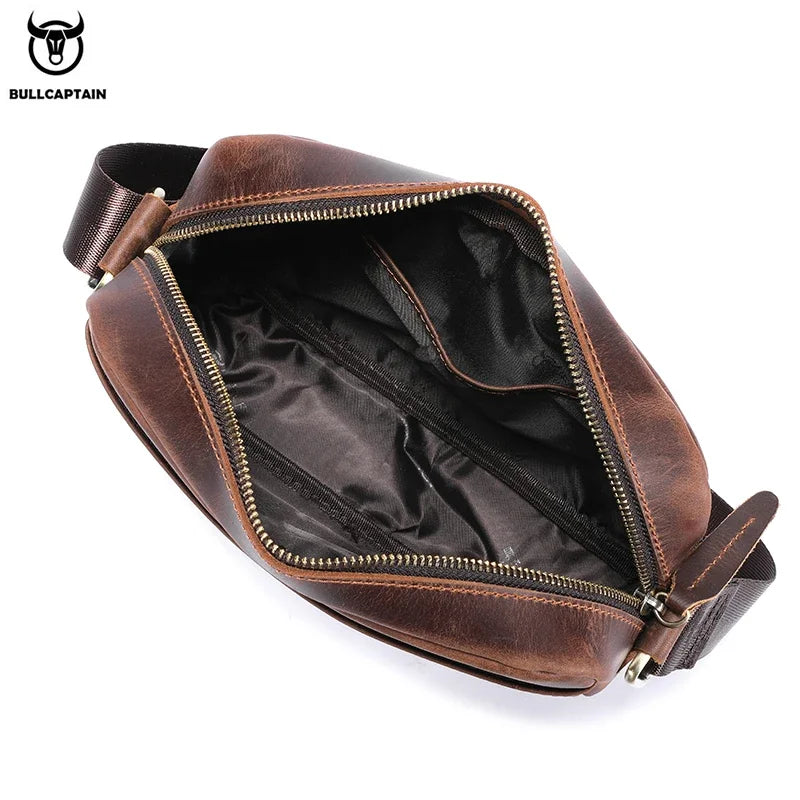 BULLCAPTAIN Men's Genuine Leather Shoulder Bag Retro Large Capacity Travel Bag Crazy Horse Leather High Quality Crossbody Bag