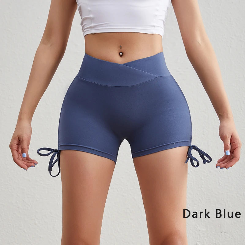 DIAS FIT JOY Women's Tight-Fitting Nylon Yoga Shorts Breathable Drawstring Sport Leggings Push-Up Short Tights for Yoga Pants