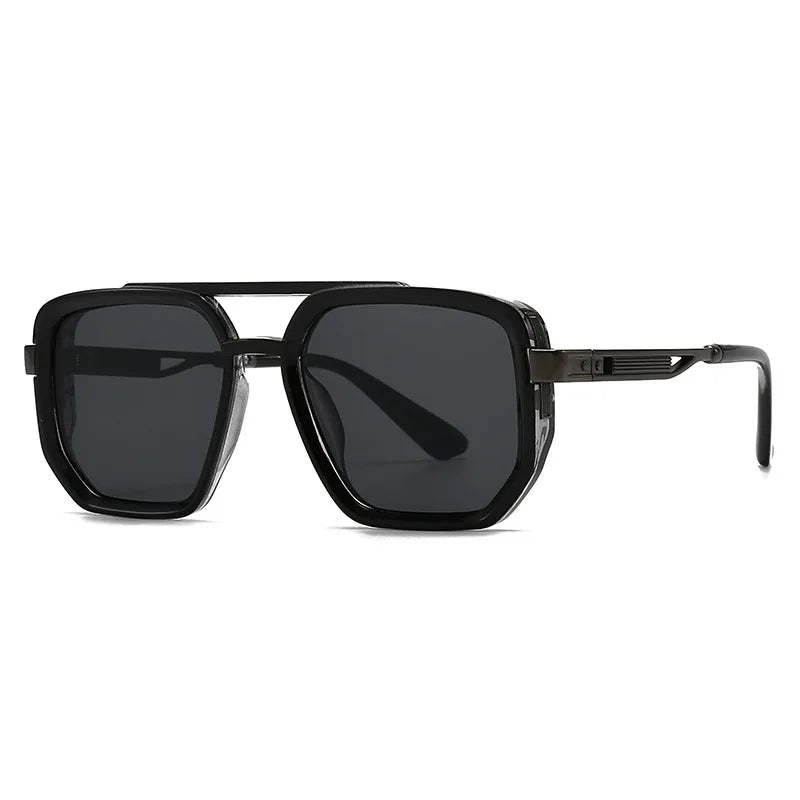JNPCXI Fashion Double Bridges Square Sunglasses Women Retro Ins Popular Rivets Green Black Men Punk Sun Glasses Shades UV400