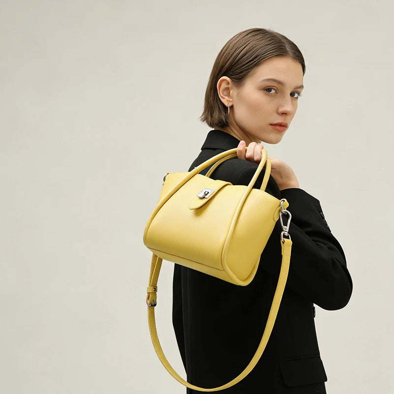 Genuine Leather Mini Tote Bag for Women Fashion Cowhide Shoulder Bag Patchwork Commute Handbag Luxury Designer Crossbody Bag