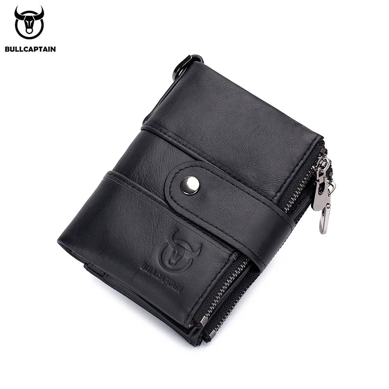BULLCAPTAIN Men's Genuine Leather Wallet Rfid Function High Quality Leather Fashion Chain Multifunctional Men's Pocket Wallet
