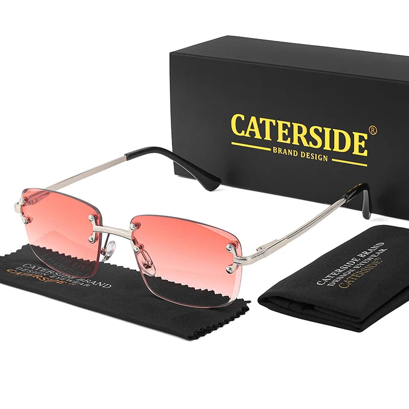 CATERSIDE Metal Rimless Frame Gradient Men's Sunglasses Punk Luxury Women Eyewear Small Rectangle Sun Glasses for UV400 Driving