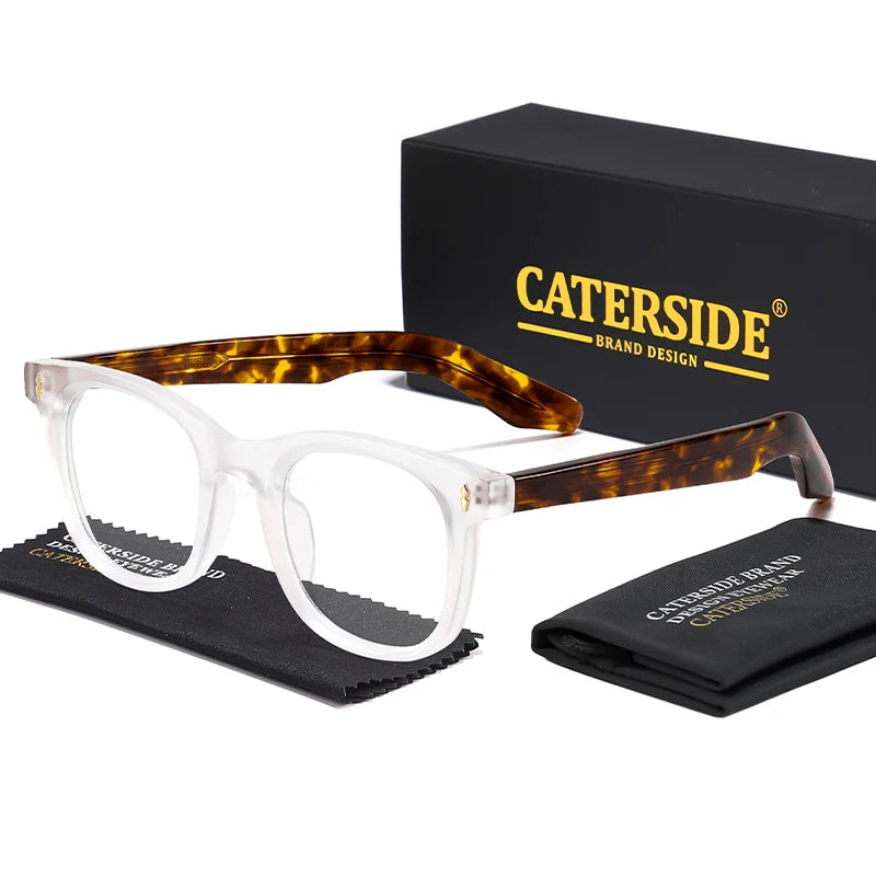 CATERSIDE Fashion Men Round Eyeglass Brand Design High-Quality Tr-90 Frame Acetate Core Insert Leg Women Anti Blue Light Glasses