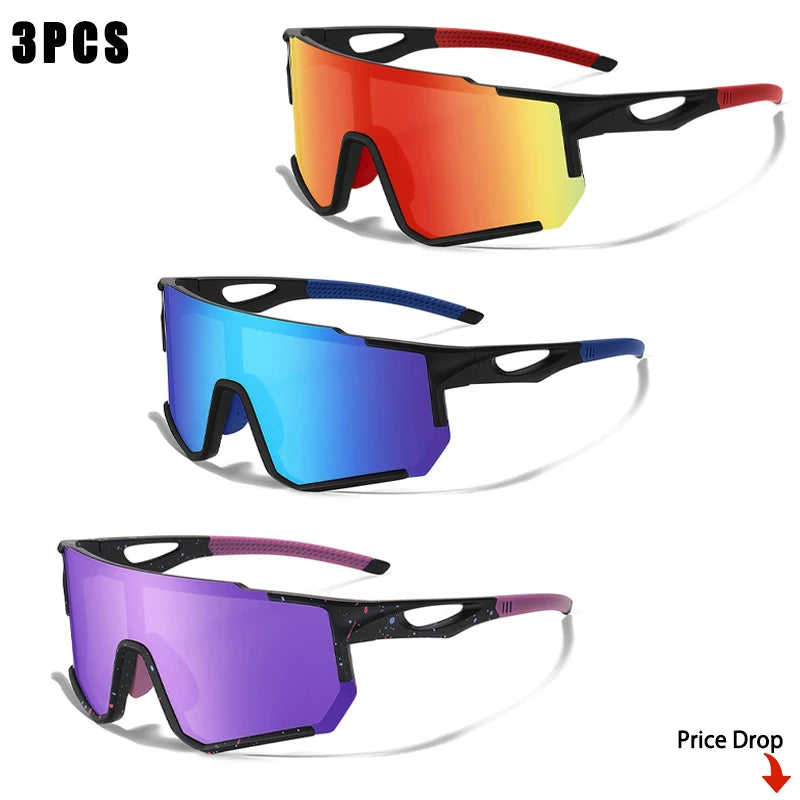 CATERSIDE 1/2/3PCS  Men Polarized Sunglasses Skiing Glasses Women Cycling Sports Outdoor Activities UV400 Protection