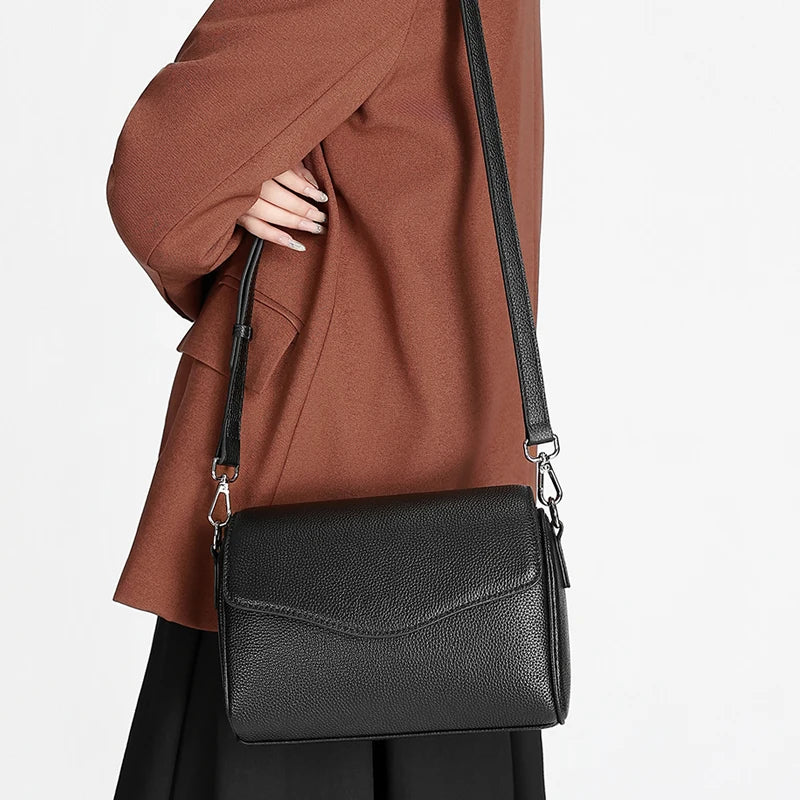 Genuine Leather Mini Crossbody Bag for Women Simple Pebbled Leather Shoulder Bag Casual Daily Small Satchels Handbag with Zipper