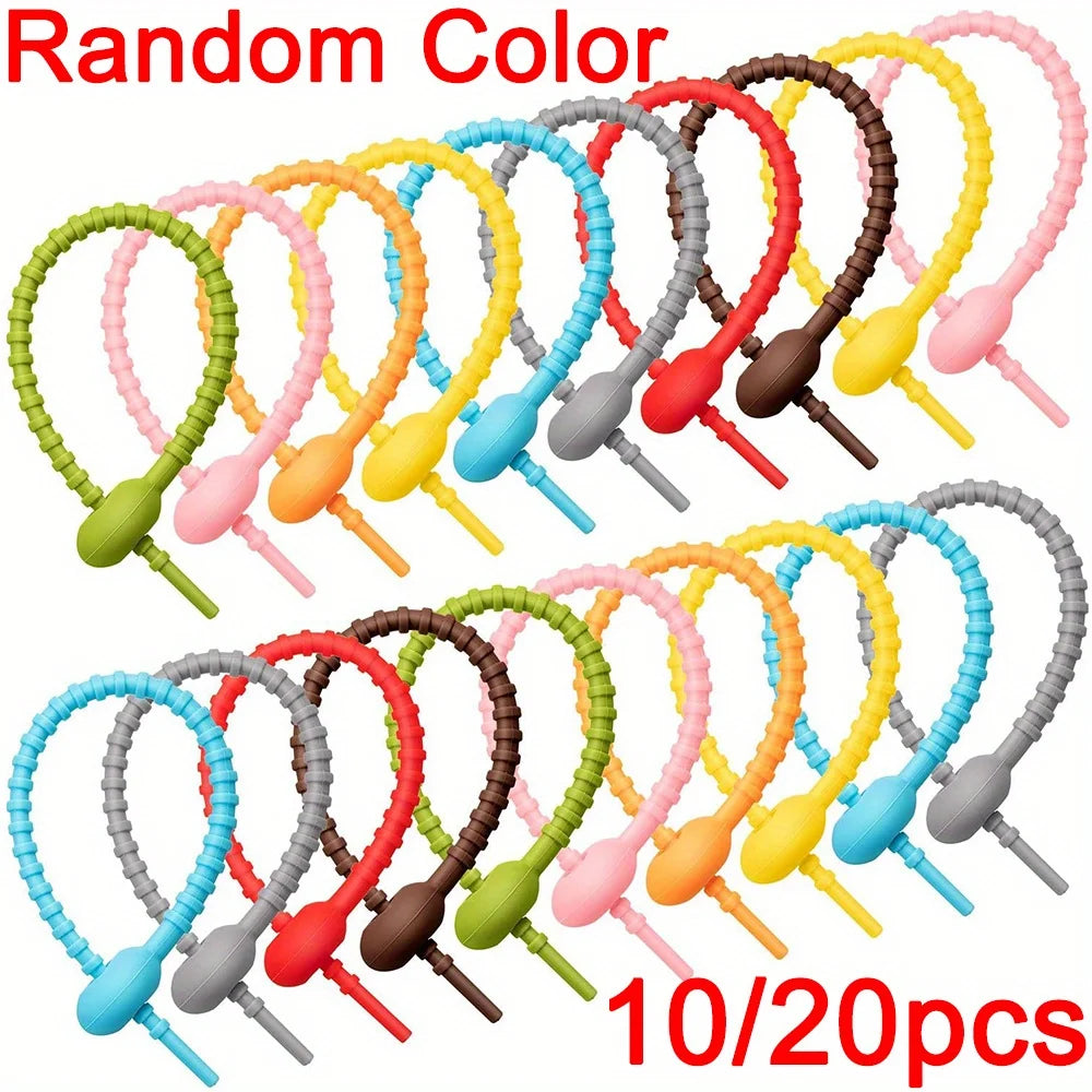 Silicone Ties Bag Clip, Cable Straps, Bread Tie, Reusable Rubber Twist Tie, Cable Clips, Silicone Cord, Household Snake Holder