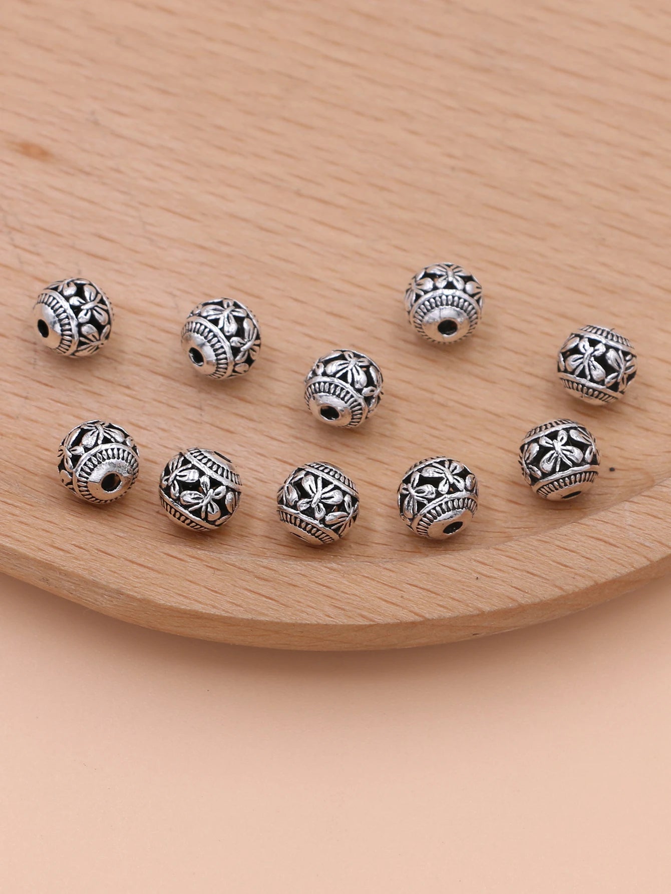 10Pcs Antique Silver Plated Hollow Butterfly Loose Spacer Beads for Jewelry Making Bracelet Accessories 8mm