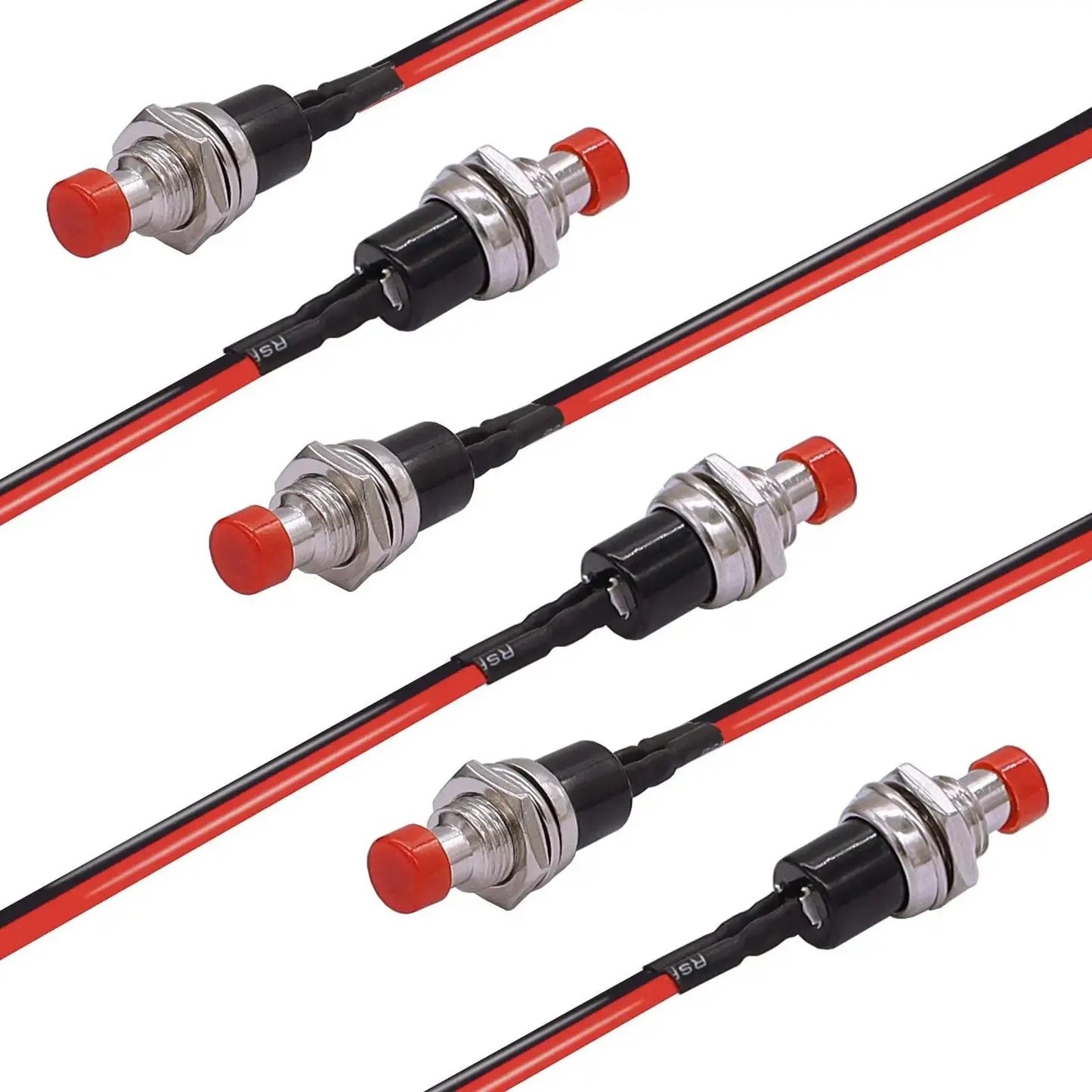 6Pcs 1A 250V AC 2 Pins SPST 6 Colors Normal Open Mini Momentary Push Button Switch with Pre-soldered Wires