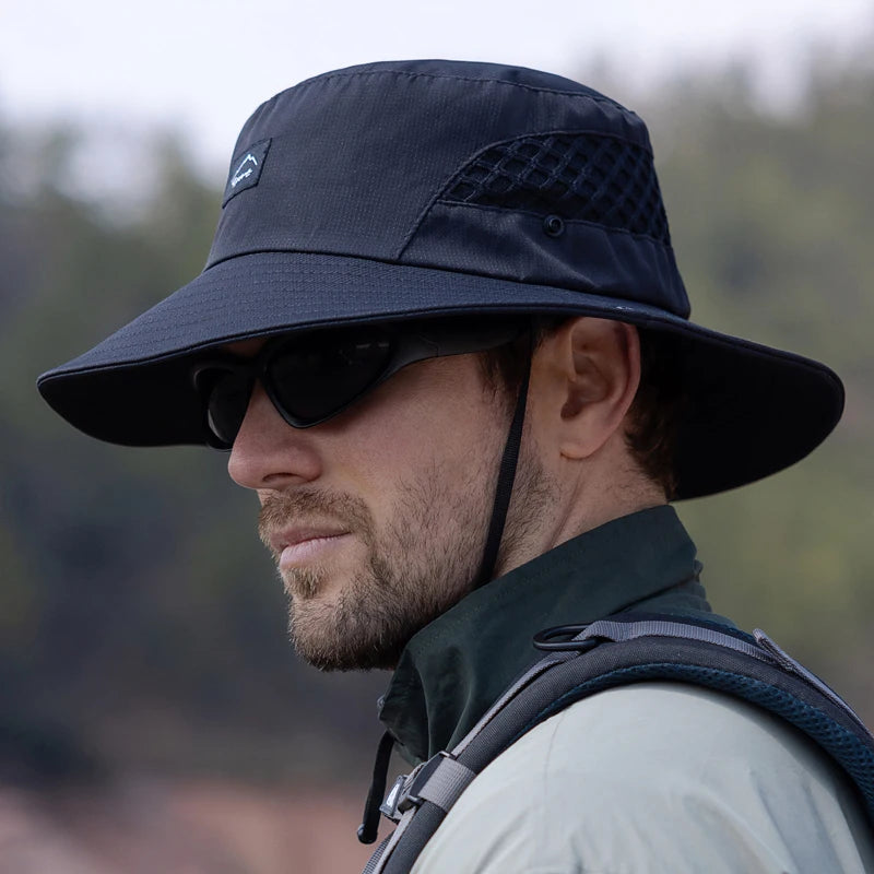 Xinbaoguan 100% polyester 9228 summer men's breathable sun shading large brimmed basin hat sun protection fisherman hat