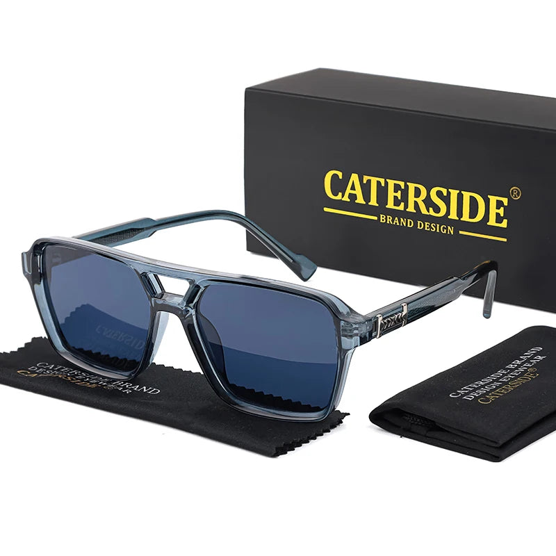 CATERSIDE Retro Punk Sunglasses Men Square Frame Flat Top Double Bridge High Quality Sun Glasses for Women Party Festival Gifts
