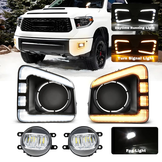 For Toyota Tundra 2014 2015 2016 2017 2018 2019 2020 2021 LED Fog Lights DRL Daytime Running Lights Turn Signal Daylight Halogen