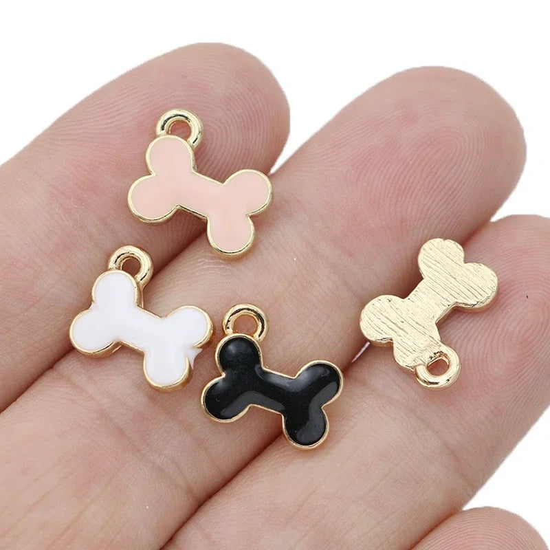10Pcs Gold Plated Enamel Bone Charm Pendant for Jewelry Making Earrings Bracelet Necklace Accessories DIY Craft Findings