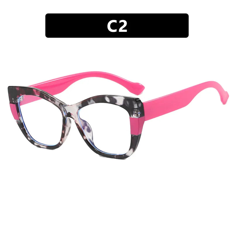 JNPCXI New Fashion Double Color Cat Eye Women Glasses Frame Clear Anti Blue Light Optical Leopard Eyewear