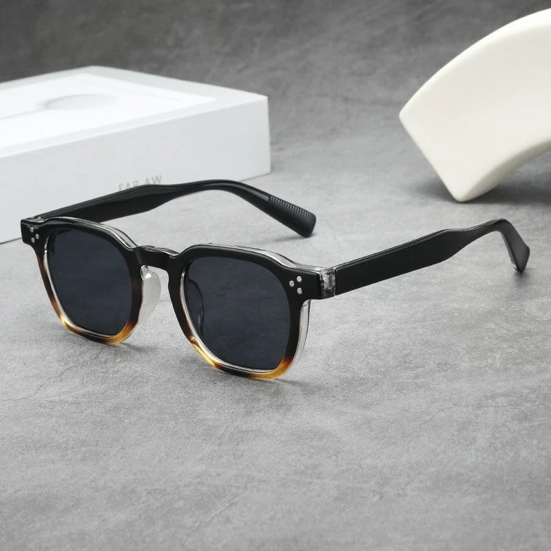 JNPCXI Fashion Square Sunglasses Men Gradient Shades UV400 Vintage Rivets Women Trending Tea Sun Glasses