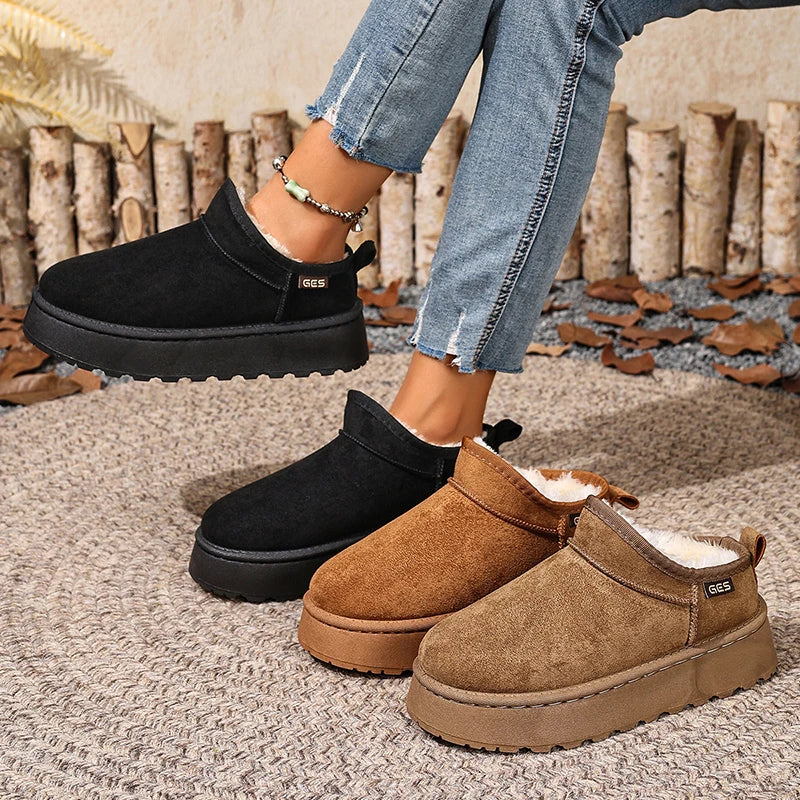 Warm Plush Platform Snow Boots Women Plus Size 36-43 Non Slip Winter Boots Woman Slip On Thick Sole Cotton Ankle Booties Mujer