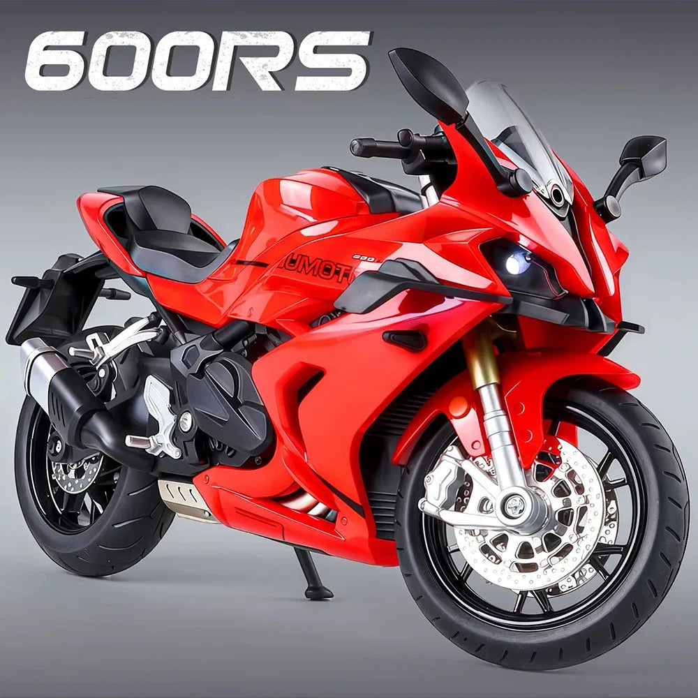 1:12 QJMOTOR QJ600RS Alloy Car CFMOTO 450SR Diecast Motorcycle Model Toys with Light Wheel Damping Vehices Child Christmas Gifts