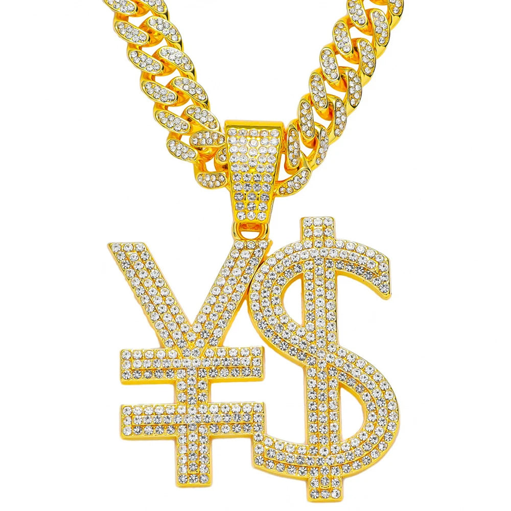 Hip Hop Exaggerated Dollar Sign Pendant,with 13mm Cuban Chain Currency Symbol Pendant Necklace for Men Rapper Charm Jewelry Gift