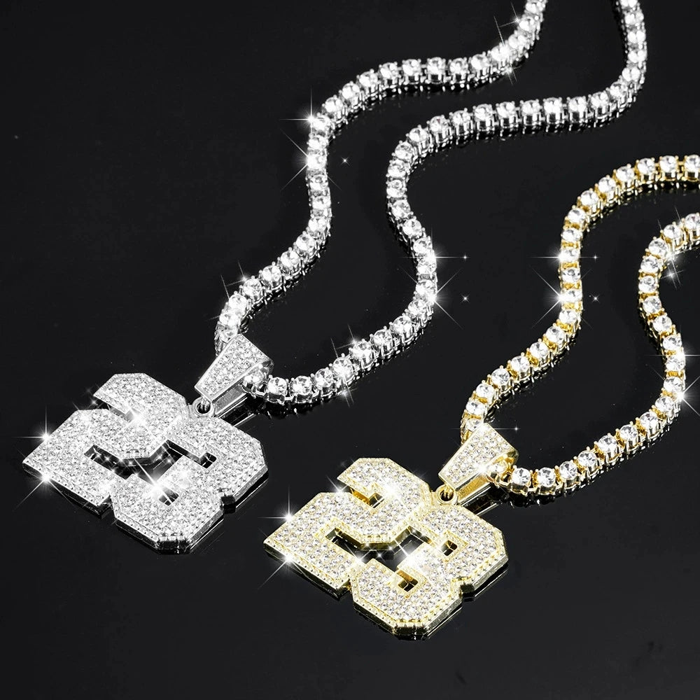 Hip Hop Number Number 23 Pendant Necklaces Strap 4mm Zircon Tennis Chain Men Women Sparkling Necklace Punk Jewelry Fashion Gifts