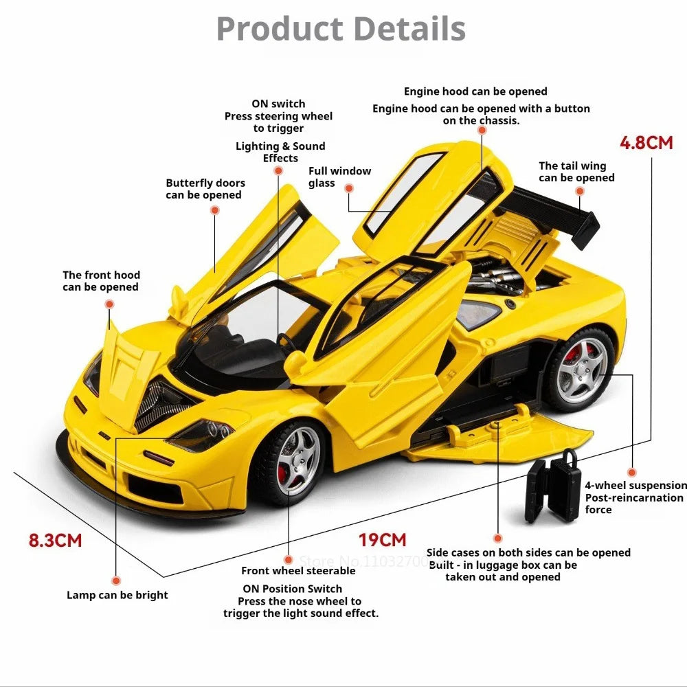 1:24 F1-LM LP500S Alloy Sporscar Model Diecast Toy Doors Opened Sound Light Pull Back Front-wheel Steering Car Children Day Gift