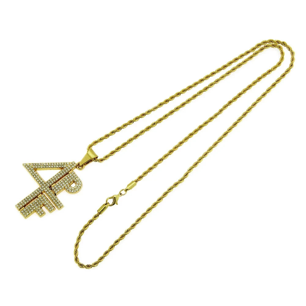 Men Women Hip Hop 4PF Letter Pendant Necklace Shiny Rhinestone Chain Iced out Bling Number Necklaces HipHop Charm Jewelry Gifts