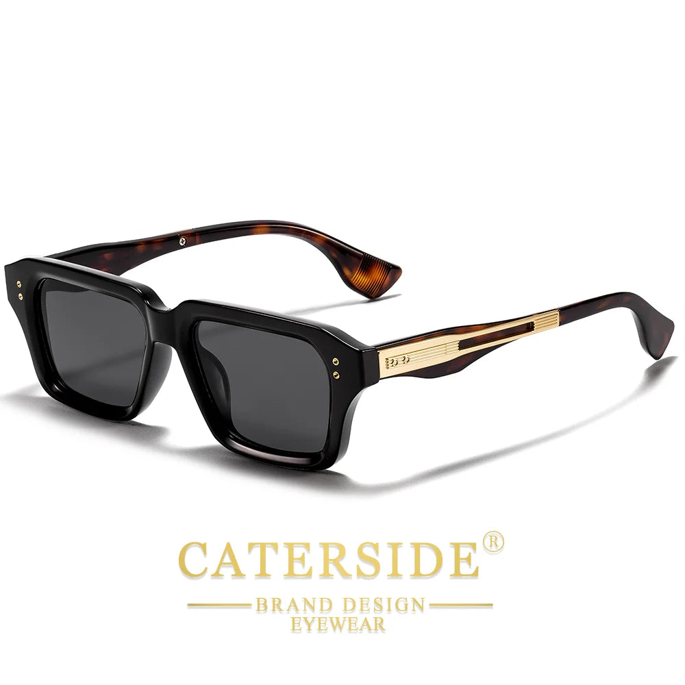 CATERSIDE New Men's Square Sunglasses Premium PC Frame with Metal Temple UV400 Women Retro Fashion Driving Decoration Eyewear