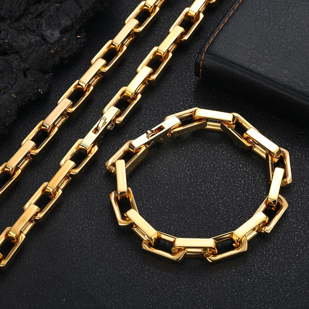 Stainless Steel Coarse Choker Chain, Men's Plated Gold Fashion Bracelet Jewelry