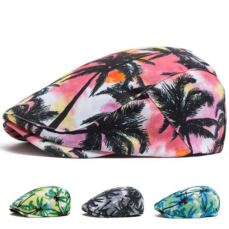 Vacation Style Men Women Beret Summer Fashion Print Cotton Soft Top Beach Visor Hat Casual Painter Berets Unisex Adjustable