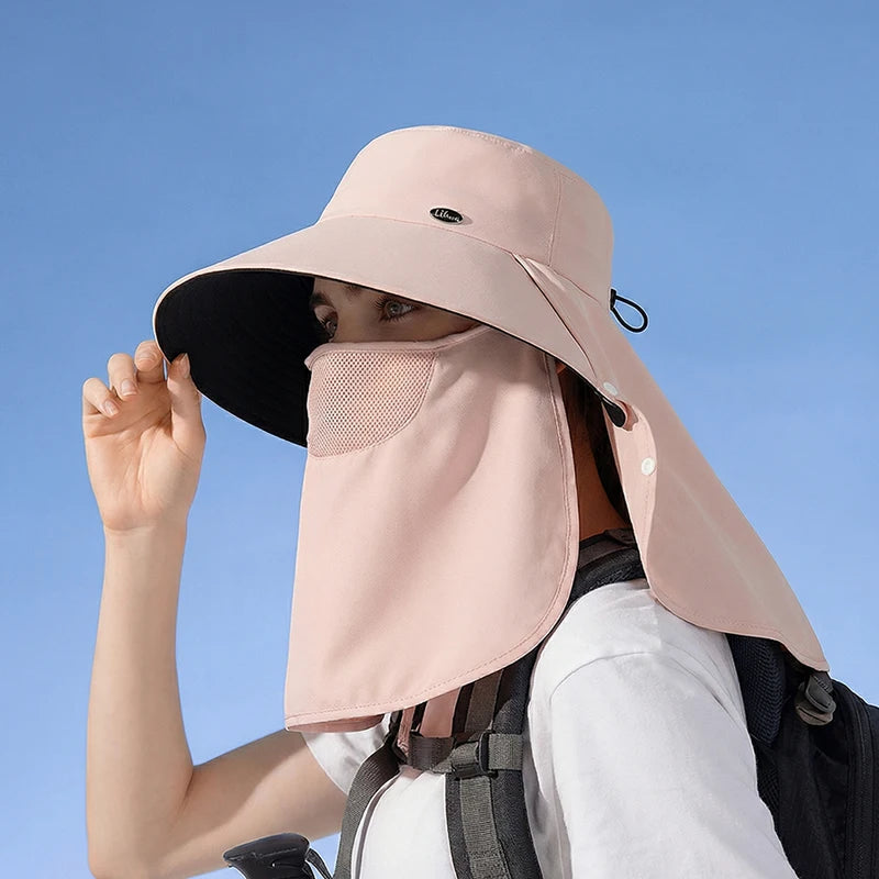 6184-New spring and summer women's outdoor cycling detachable face mask sun hat withwidebrim,shawl-likeheadcover, neck protector