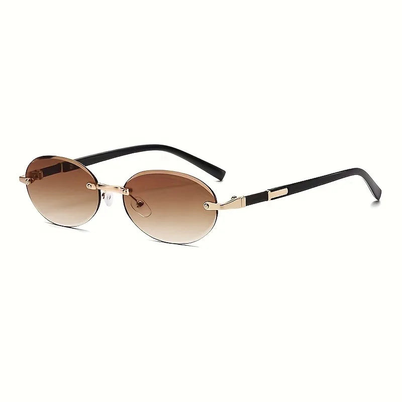 Oval Frameless Women'S Fashion Glasses Metal Frame Hip-Hop Trendy Style for Decorative Eyewear