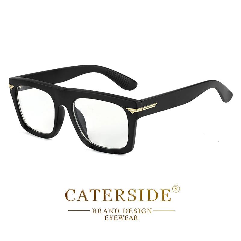 CATERSIDE Men Anti Blue Light Glasses for Square TR90 Frame Ultralight Retro Plain Glasses Trendy Myopia Computer Eyewear Frame