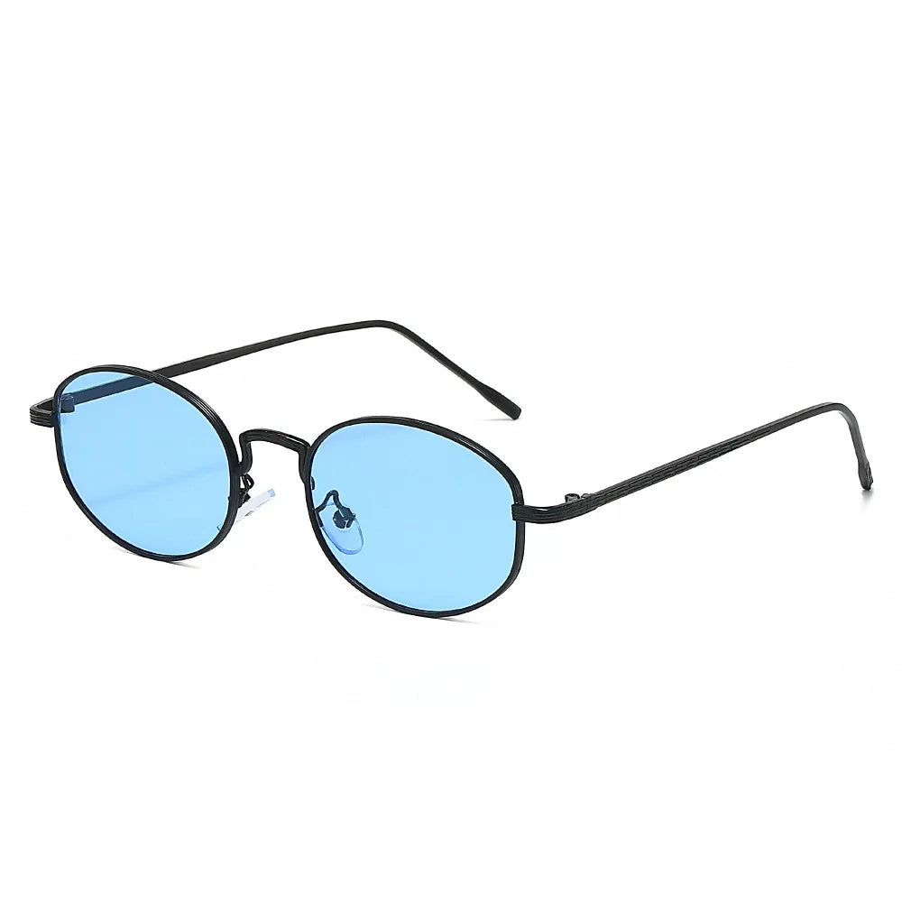 JNPCXI New Oval Metal Sunglasses Women Fashion Black Purple Shades UV400 Men Punk Sun Glasses