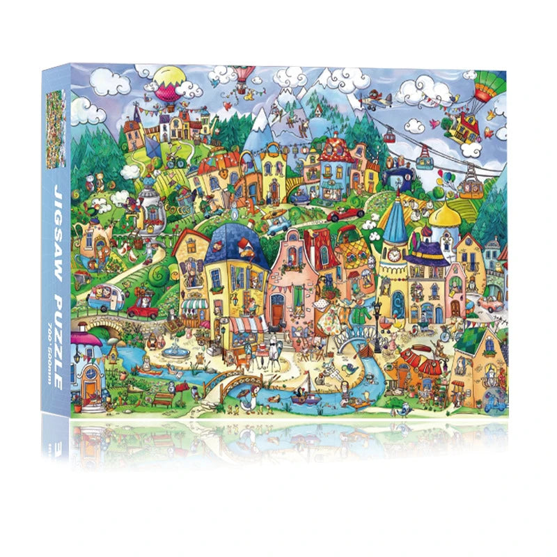 70*50cm Adult 1000 Pieces Jigsaw Puzzle Happy Town Beautiful Landscape Paintings Stress Reducing Toys Christmas Gifts