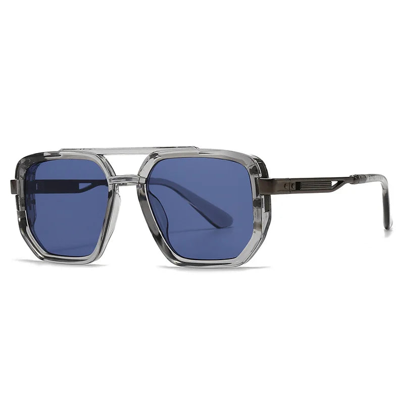 JNPCXI Fashion Double Bridges Square Sunglasses Women Retro Ins Popular Rivets Green Black Men Punk Sun Glasses Shades UV400