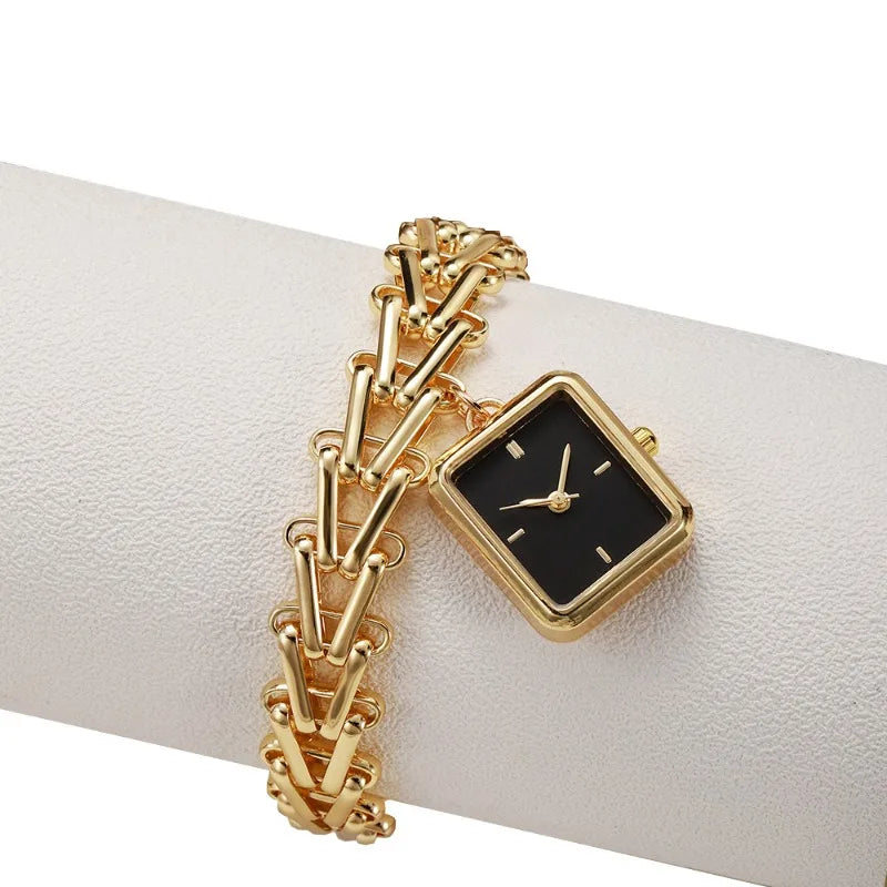 Luxury Gold Watch with Triangular Wheat Ear Dial Creative Pendant Design High-Quality Fashion  Premium Ladies Watch Gift Relojes