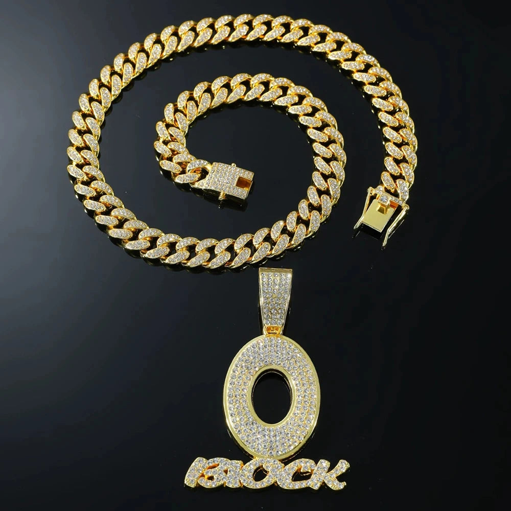 Trendy Hip Hop Letter Charm Letter O Block Pendant Necklace For Women Men Bling  Iced Out Cuban Chain Necklaces Charm Jewelry