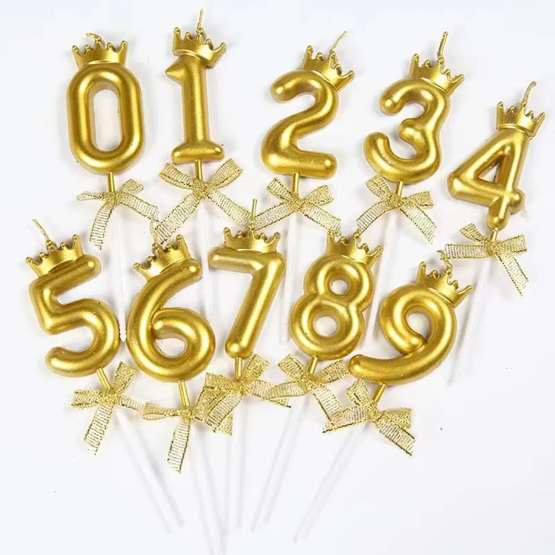 1pc, Golden Crown Bow Birthday Candle - 0-9 Creative Party Cake Decoration and Baking Supplies for Birthdays