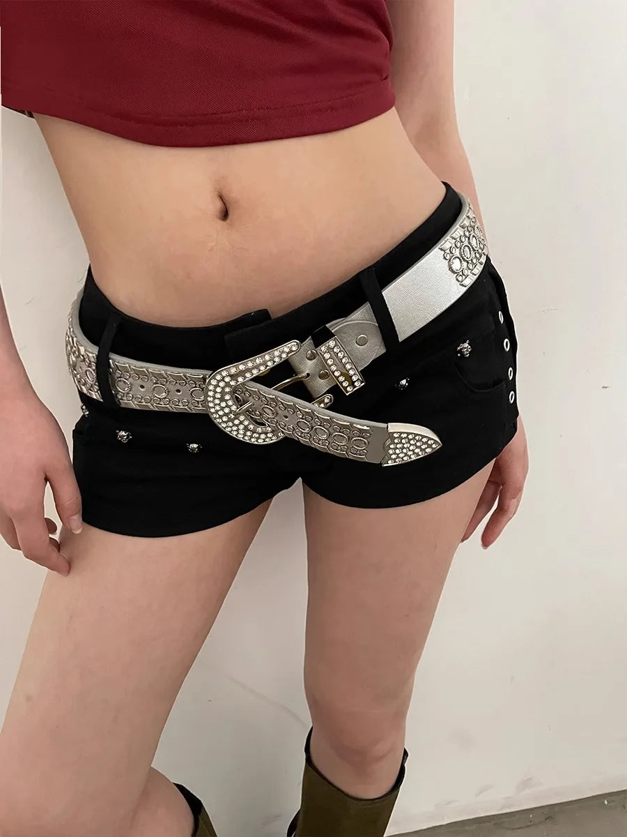 Y2K N Niche Personality Spice Broad Belt Female Adornment 2024 New Style Rhinestone With Pants Fashion Belt