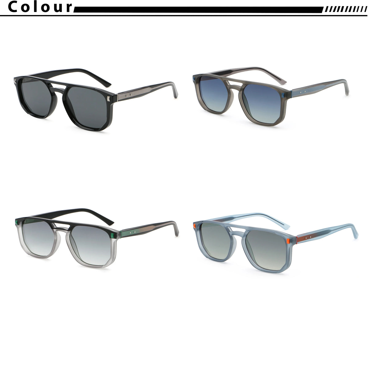 CATERSIDE Men's Pilot Sunglasses Flat Top Double Bridges Square Frame Design Sun Glasses Women's Outdoor Fashion Glasses UV400