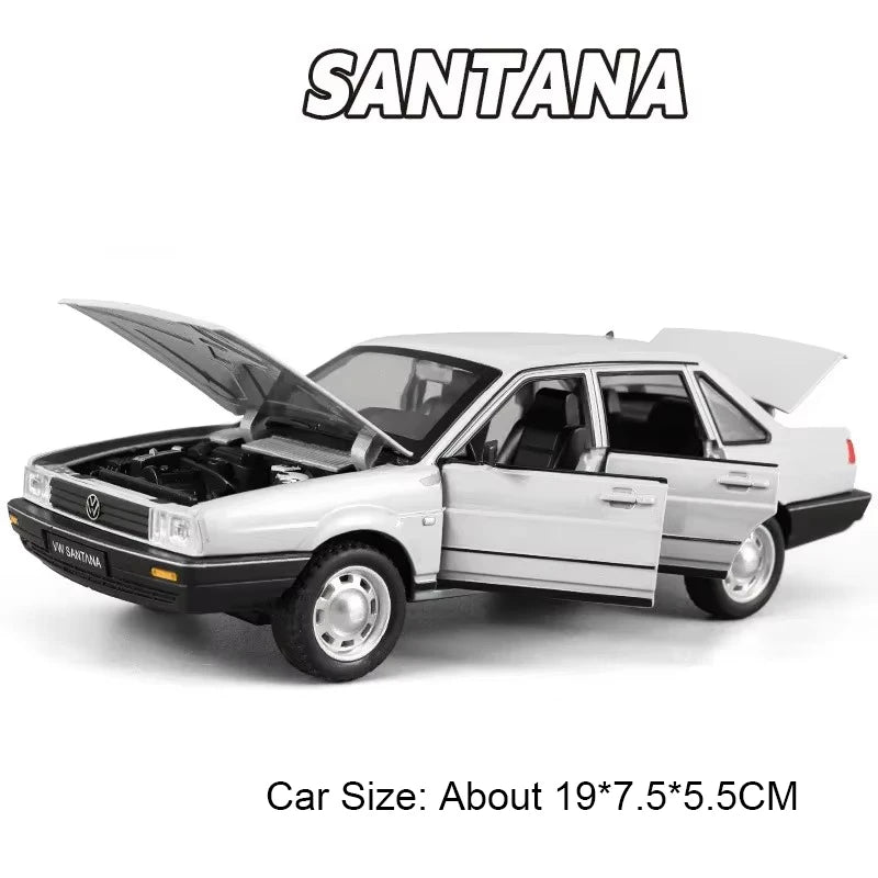 1:24 Beetle Santana Model Car Diecast Alloy Toys Front Wheel Steering with Sound Light Pull Back Models Vintage Cars Collection