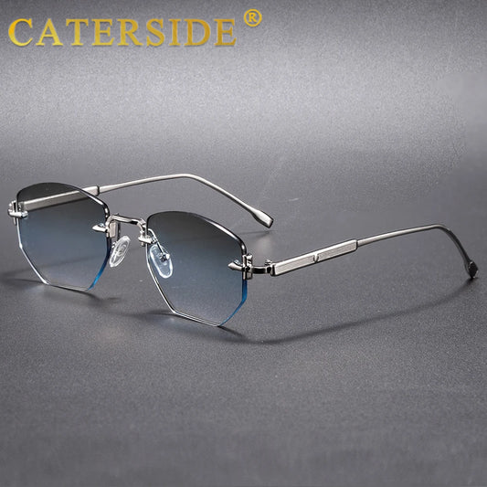 CATERSIDE Men's Fashion Retro Frameless Sunglasses Polygon Rimless Y2K Sun Glasses Women Travel Party Business Eyewear UV400
