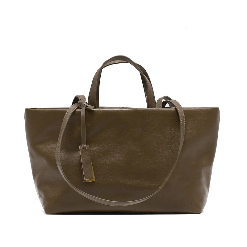 Women's Oil Wax Cowhide Genuine Leather Bag Lady Fashion Real Cowhide Bag Female Luxury Design High Capacity Commuting Handbag