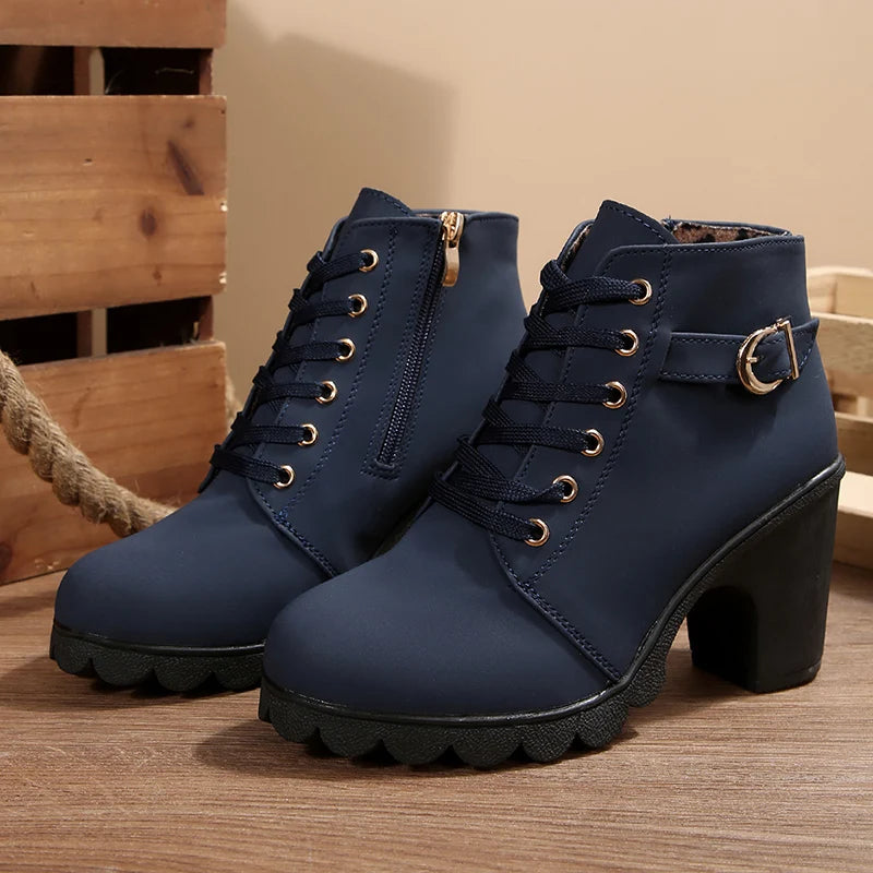 British Style High Heel Ankle Boots Women 2025 Fashion Non Slip Lace Up Short Booties Mujer Thick Heeled High Top Pumps Woman