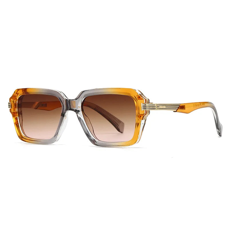 JNPCXI Retro Square Men Double Color Sunglasses Fashion Rivets Women Blue Gradient Shades UV400 Trending Punk Sun Glasses