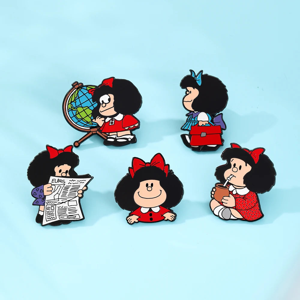 5 Pcs Animation Mafalda Individuality Brooch Cute Character Enamel Pin Backpack Clothing Jewelry Metal Badge Accessories Gift