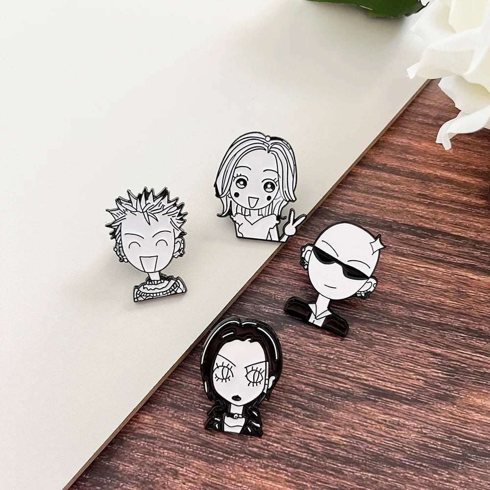 Anime Brooches Nana Oosaki Komatsu Nana Nobuo Terashima, 4Pcs Japanese Cartoon Character Badges Pins for Jacket Backpack Jewelry