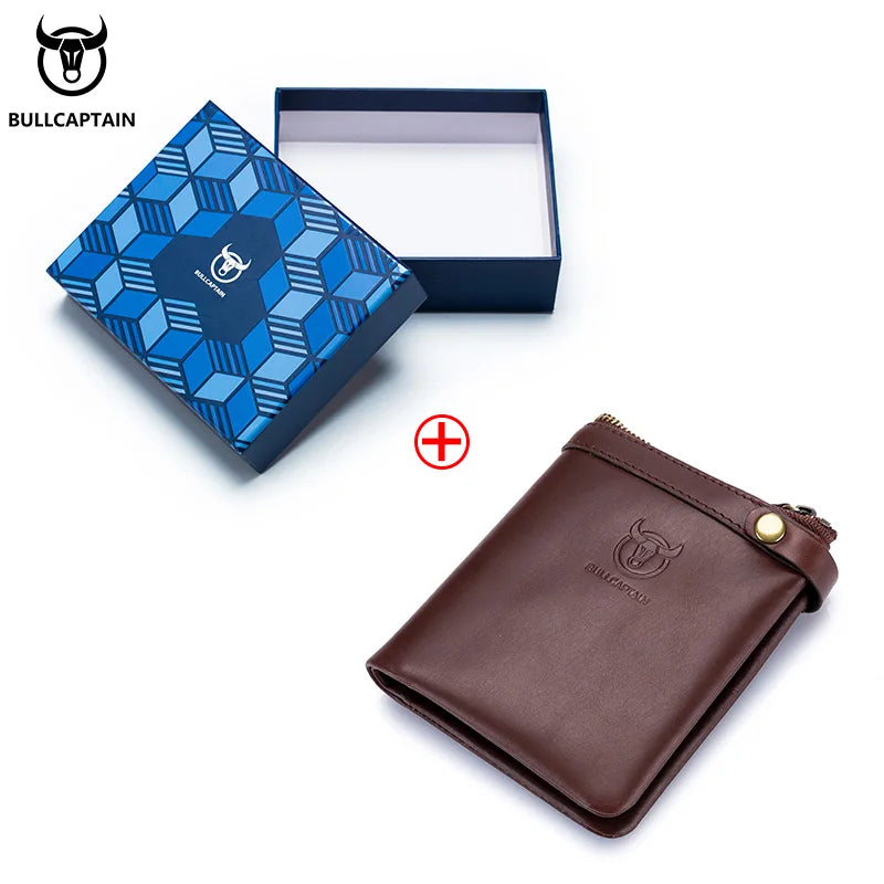 BULLCAPTAIN2022 Vertical Men's Leather Coin Purse High Quality Zipper Organizer RFID Function ID Holder Men's Wallet 058 S