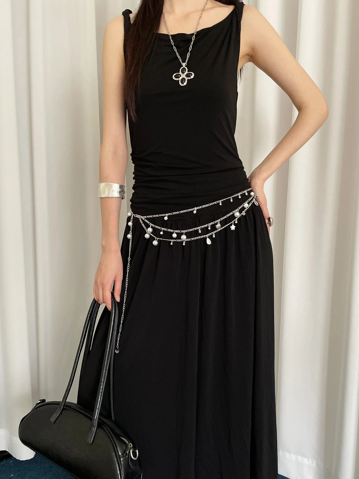 Fashionable Multi-Layer Pearl Metal Waist Chain For Women Bohemian Waist Belt Decoration To Match With Skirts